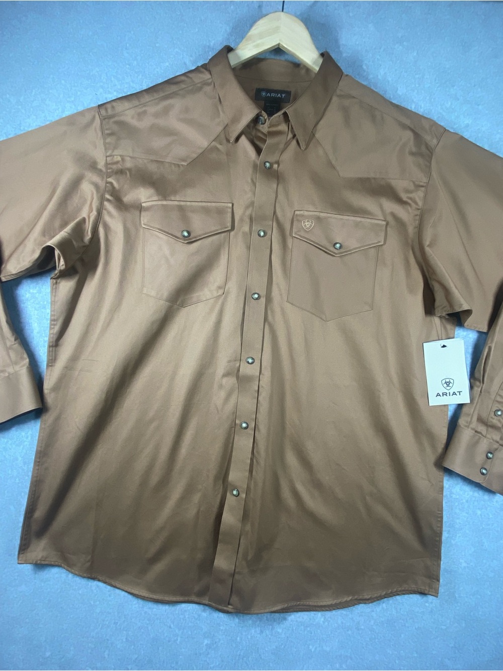 Ariat Authentic Western Cowboy Shirt Men’s Size XL Tan Long Sleeve Snap Bt NWT